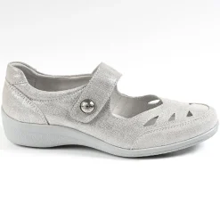 LADY CONFORT Ballerines A Brides Femme En Cuir Argente |Femme Chaussures Confort