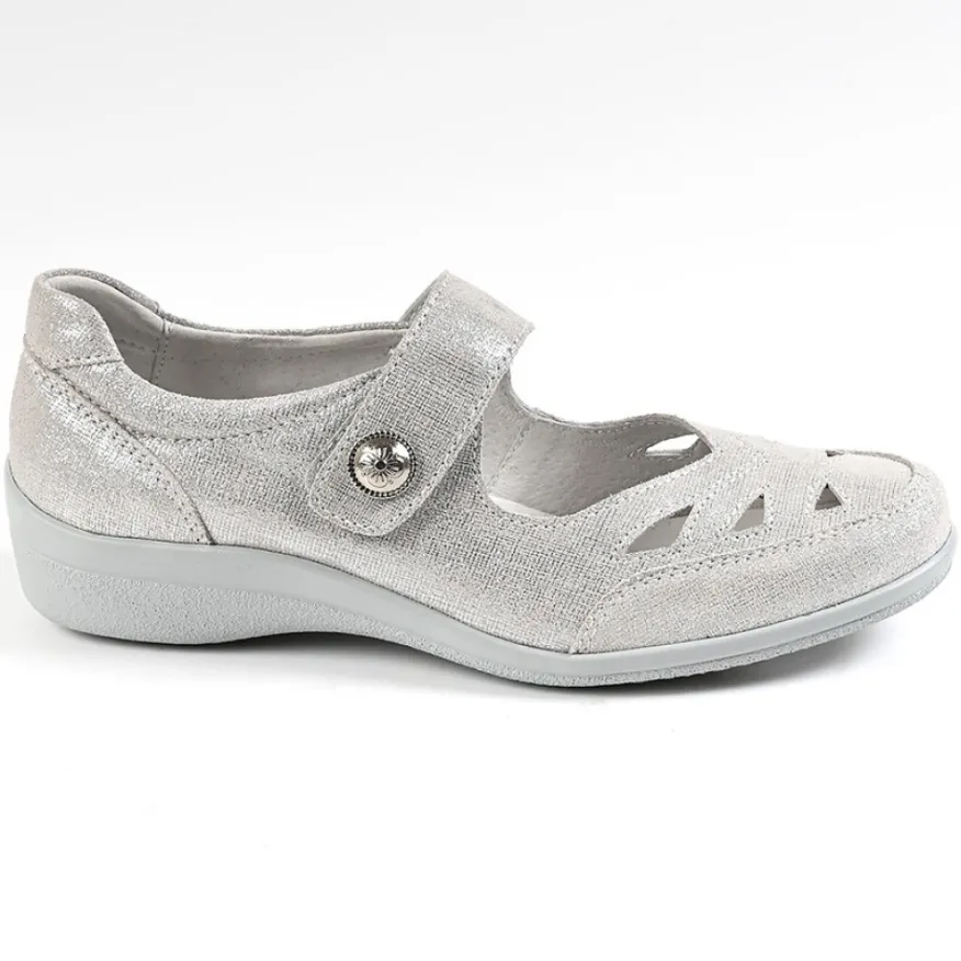 LADY CONFORT Ballerines A Brides Femme En Cuir Argente |Femme Chaussures Confort