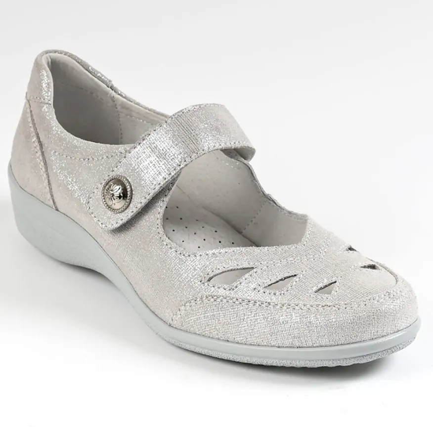 LADY CONFORT Ballerines A Brides Femme En Cuir Argente |Femme Chaussures Confort