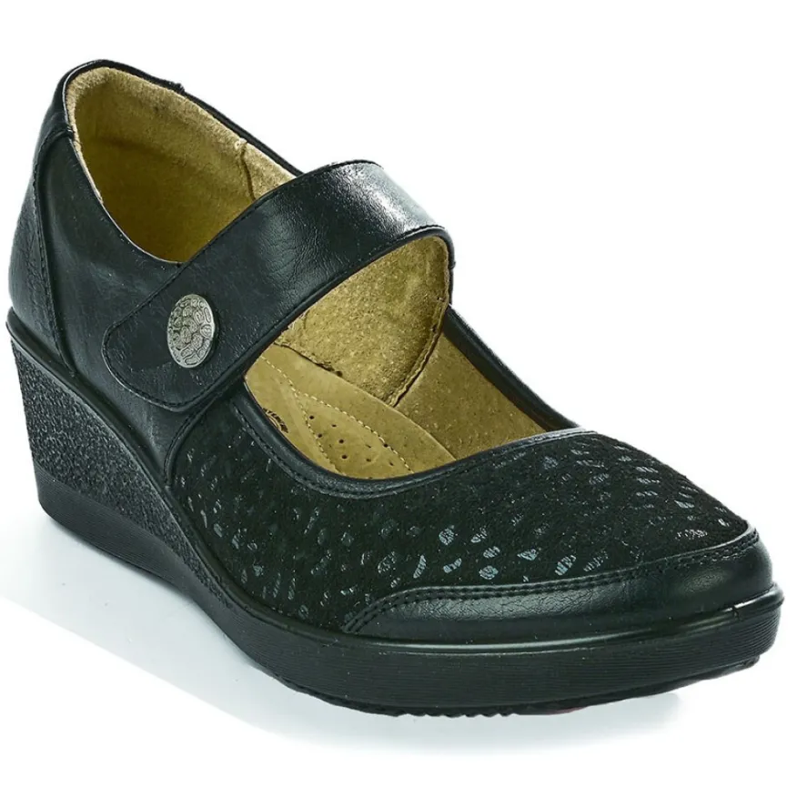 LADY CONFORT Ballerines A Brides Femme Noir Bi-Matieres |Femme Chaussures Confort