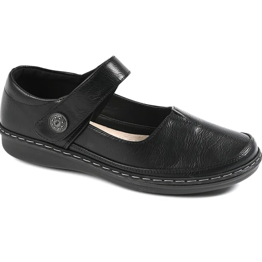 LADY CONFORT Ballerines A Brides Femme Noir Avec Boutons Fantaisies |Femme Chaussures Confort