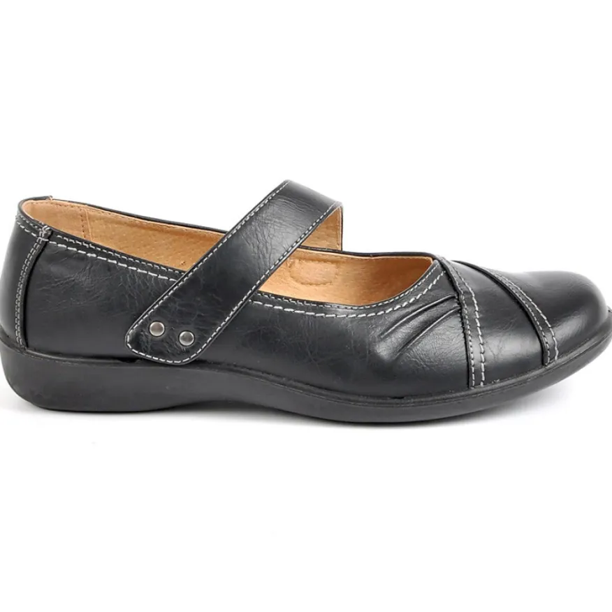 LADY CONFORT Ballerines A Brides Femme Noir |Femme Chaussures Confort