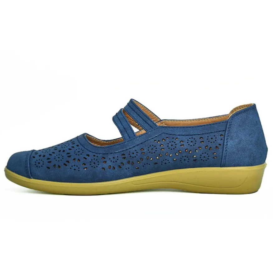 LADY CONFORT Ballerines Confort Femme Bleu Semelles Souples |Femme Chaussures Confort