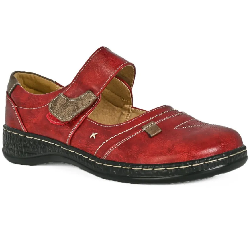 LADY CONFORT Ballerines Confort Femme Rouge Bordeaux A Brides |Femme Chaussures Confort