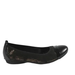 SCALINA Ballerines Femme Bi-Matieres Noir Et Dore |Femme Chaussures Confort