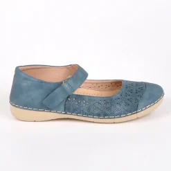 LADY CONFORT Ballerines Femme Bleu A Brides |Femme Chaussures Confort