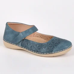 LADY CONFORT Ballerines Femme Bleu A Brides |Femme Chaussures Confort