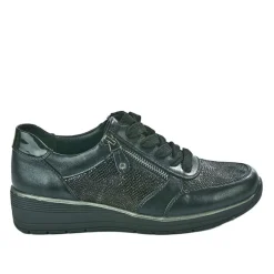 LADY CONFORT Baskets Confort Femme Noir Effet Python |Femme Chaussures Confort