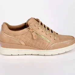 LADY CONFORT Baskets Femme Avec Zip Nude En Cuir|Femme Chaussures Confort
