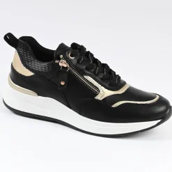 SCALINA Baskets Sneakers Avec Zip Pratique Sur Le Cote Noir|Femme Chaussures Confort