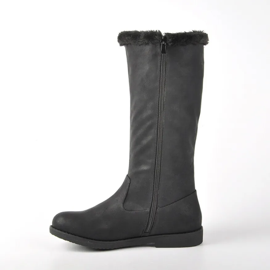 VICE VERSA Bottes Plates Avec Col Fausse Fourrure Noir|Femme Bottes, Cuissardes