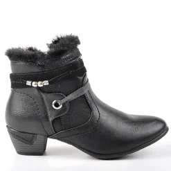 SCALINA Bottines A Talons Avec Col Fausse Fourrure Noir|Femme Chaussures Confort