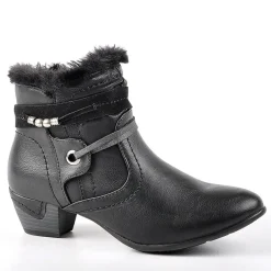 SCALINA Bottines A Talons Avec Col Fausse Fourrure Noir|Femme Chaussures Confort