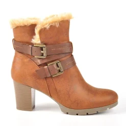 CARROU Bottines A Talons Avec Col Fausse Fourrure Camel|Femme Chaussures Confort
