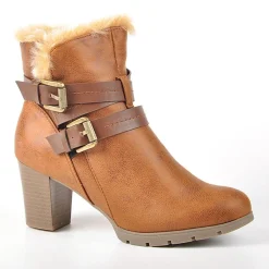 CARROU Bottines A Talons Avec Col Fausse Fourrure Camel|Femme Chaussures Confort