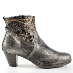 SCALINA Bottines A Talons Avec Effet Reptile Bronze|Femme Chaussures Confort