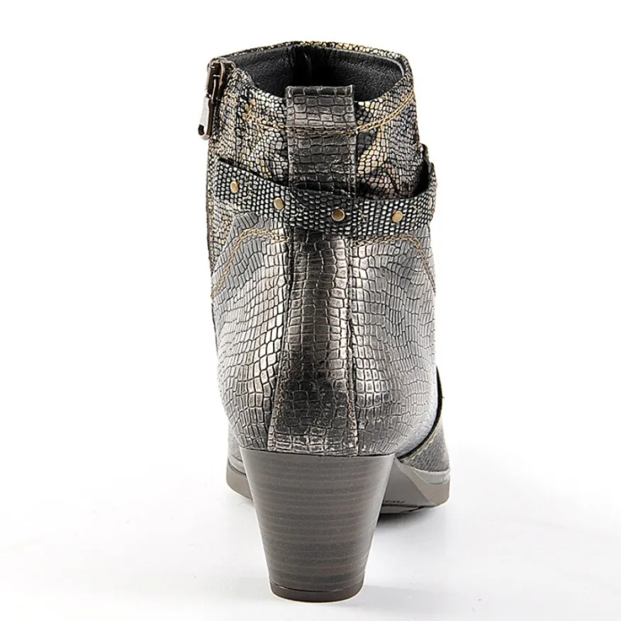 SCALINA Bottines A Talons Avec Effet Reptile Bronze|Femme Chaussures Confort