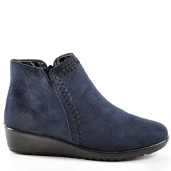 LADY CONFORT Bottines Compensees Aspect Velours Bleu Marine|Femme Chaussures Confort