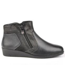 LADY CONFORT Bottines Femme Compensees Avec Zip Sur Le Cote Confort Noir|Femme Chaussures Confort