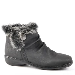 LADY CONFORT Bottines Plates Avec Col Fausse Fourrure Noir|Femme Chaussures Confort