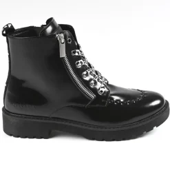 CREEPERS Bottines Plates Femme Avec Zip Decoratif Noir|Femme Boots, Bottines
