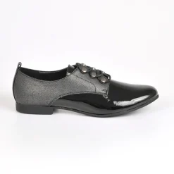 VICE VERSA Derbies Femme Bi-Matieres Vernis Noir|Femme Derbies