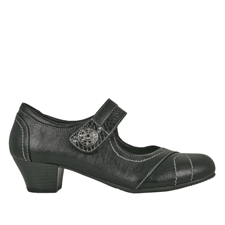 LADY CONFORT Escarpins A Brides Avec Boutons Fantaisies Noir|Femme Escarpins