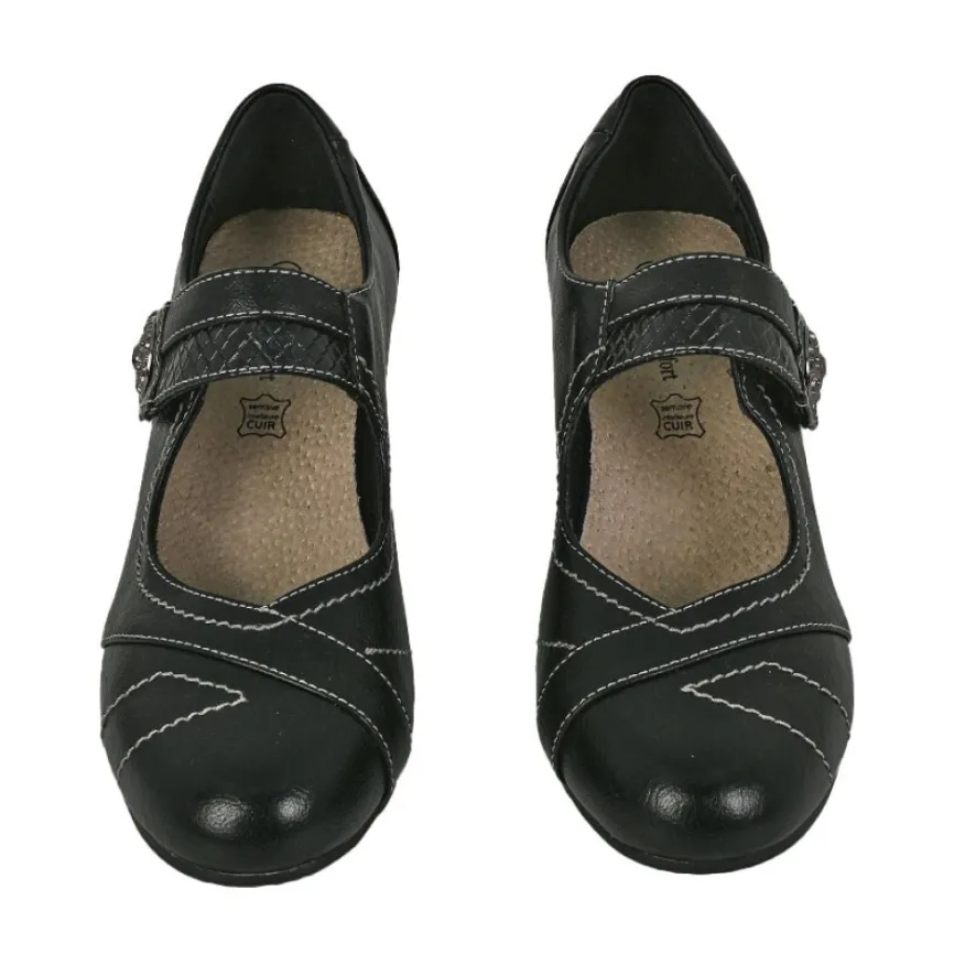 LADY CONFORT Escarpins A Brides Avec Boutons Fantaisies Noir|Femme Escarpins