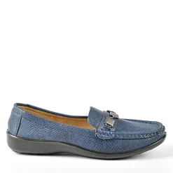 LADY CONFORT Mocassins Avec Effet Reptile Bleu Marine|Femme Chaussures Confort