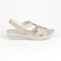 LADY CONFORT Sandales Compensees Femme Gris En Cuir|Femme Chaussures Confort