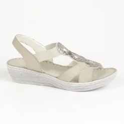 LADY CONFORT Sandales Compensees Femme Gris En Cuir|Femme Chaussures Confort