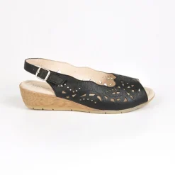 LADY CONFORT Sandales Compensees Noir En Cuir|Femme Chaussures Confort