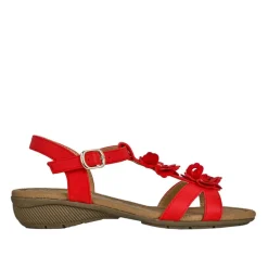 SCALINA Sandales Confort A Talons Femme Rouge A Fleurs |Femme Chaussures Confort