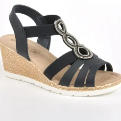 SCALINA Sandales Femme Compensees Avec Strass Bleu Marine|Femme Chaussures Confort