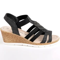 SCALINA Sandales Femme Compensees Avec Elastiques Noir|Femme Chaussures Confort