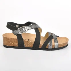 SCALINA Sandales Femme Compensees Noir Et Gris|Femme Chaussures Confort