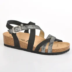 SCALINA Sandales Femme Compensees Noir Et Gris|Femme Chaussures Confort