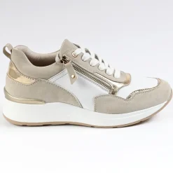SCALINA Sneakers Femme Beige Avec Fermeture Eclair |Femme Chaussures Confort
