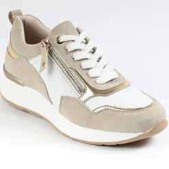 SCALINA Sneakers Femme Beige Avec Fermeture Eclair |Femme Chaussures Confort